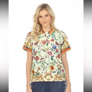 Johnny Was Felix Floral short sleeve polo tee NEW large
